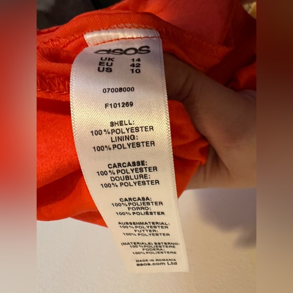 ASOS Dress 10 Orange Draped Ruffle Asymmetrical Midi One Shoulder Halter - Picture 9 of 12